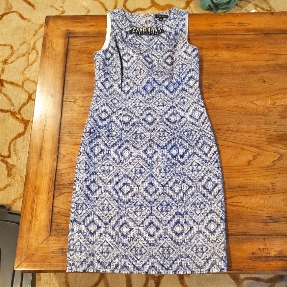 Etcetera Jeweled Neckline Aztec Patterned Dress - image 1